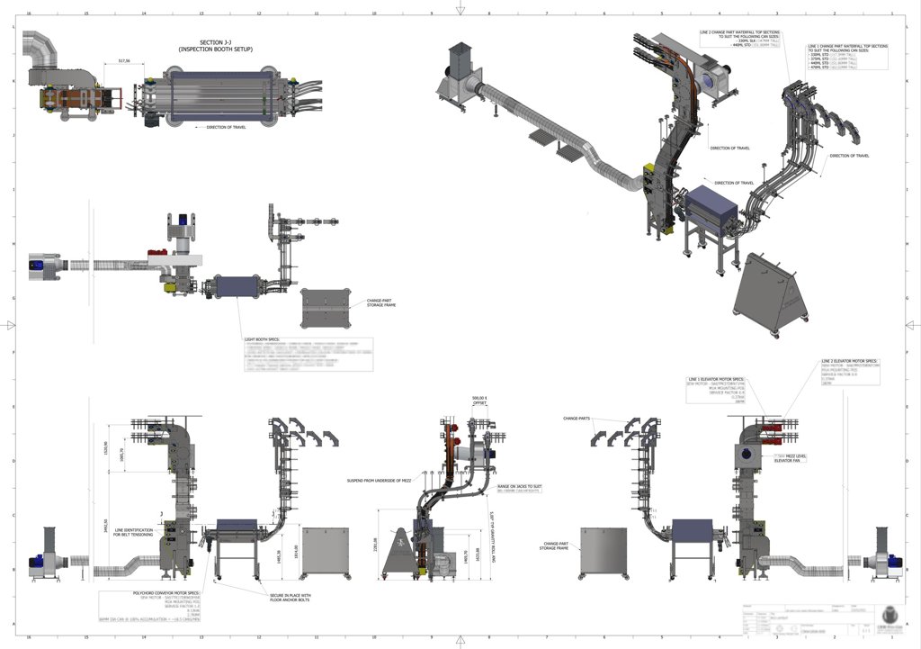 CAD arrangement drawing for a printed can inspection system