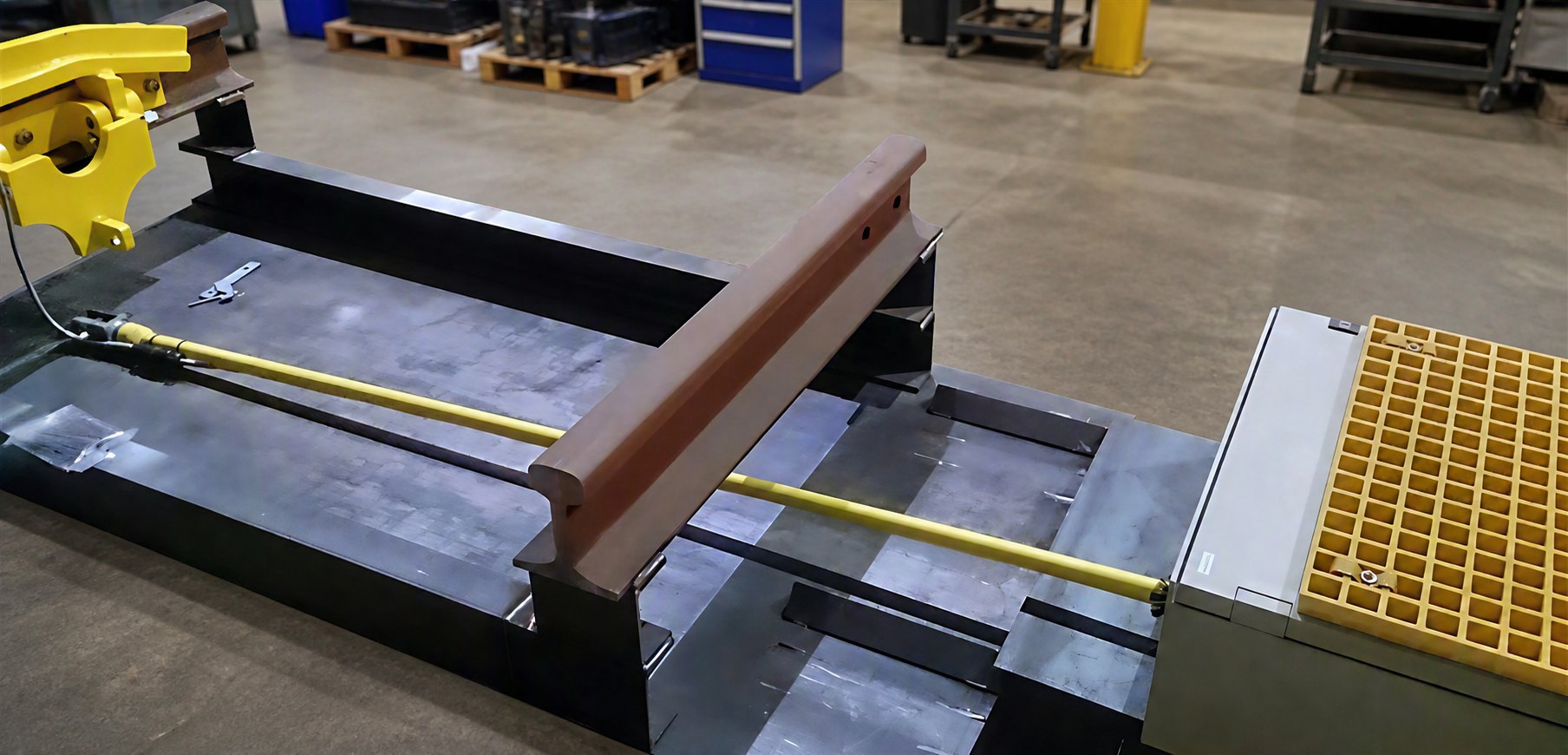 Complete train derailer test assembly shown in an engineering factory